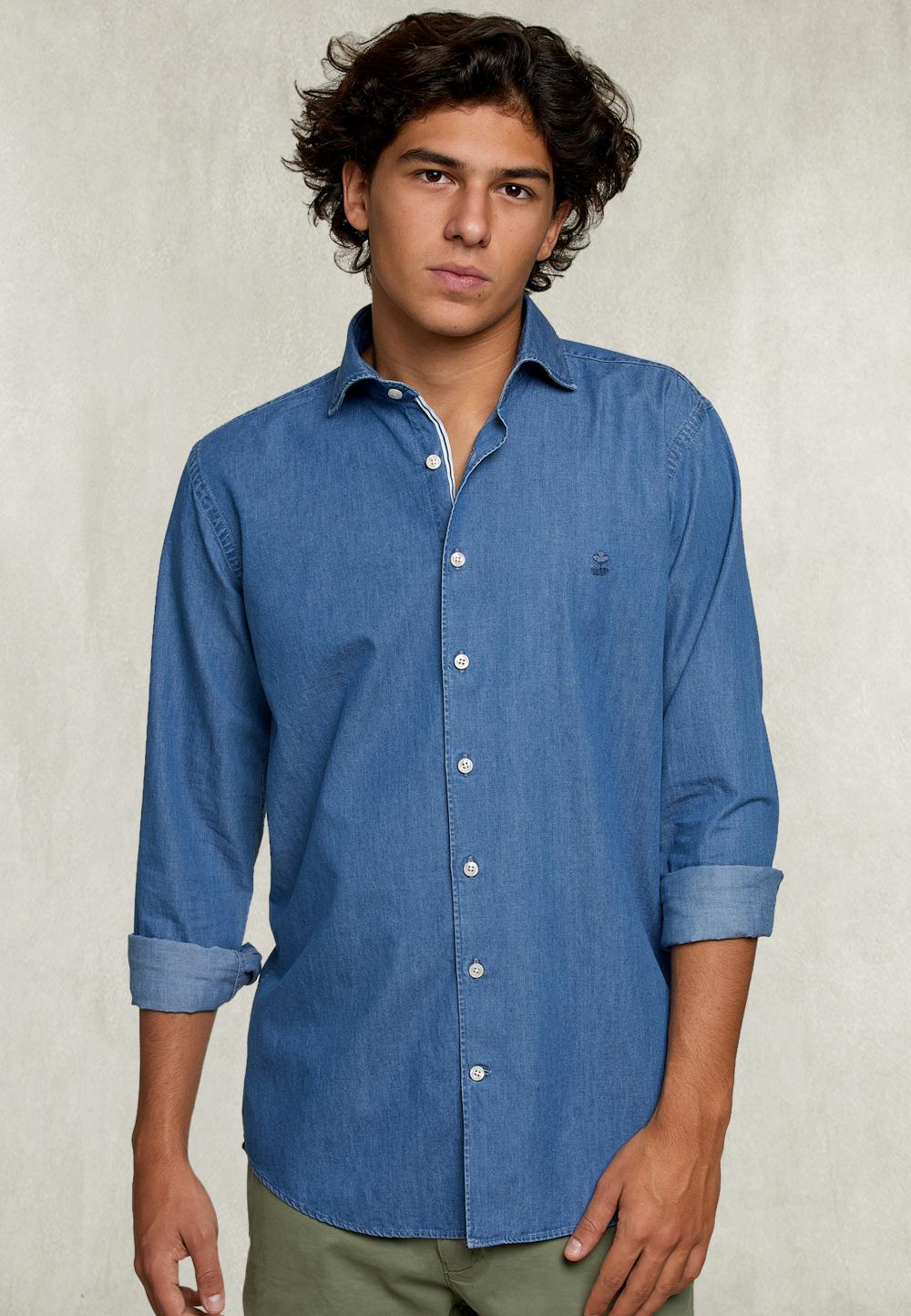 Custom Fit Sorrento Jeans Shirt In Blue - Denim