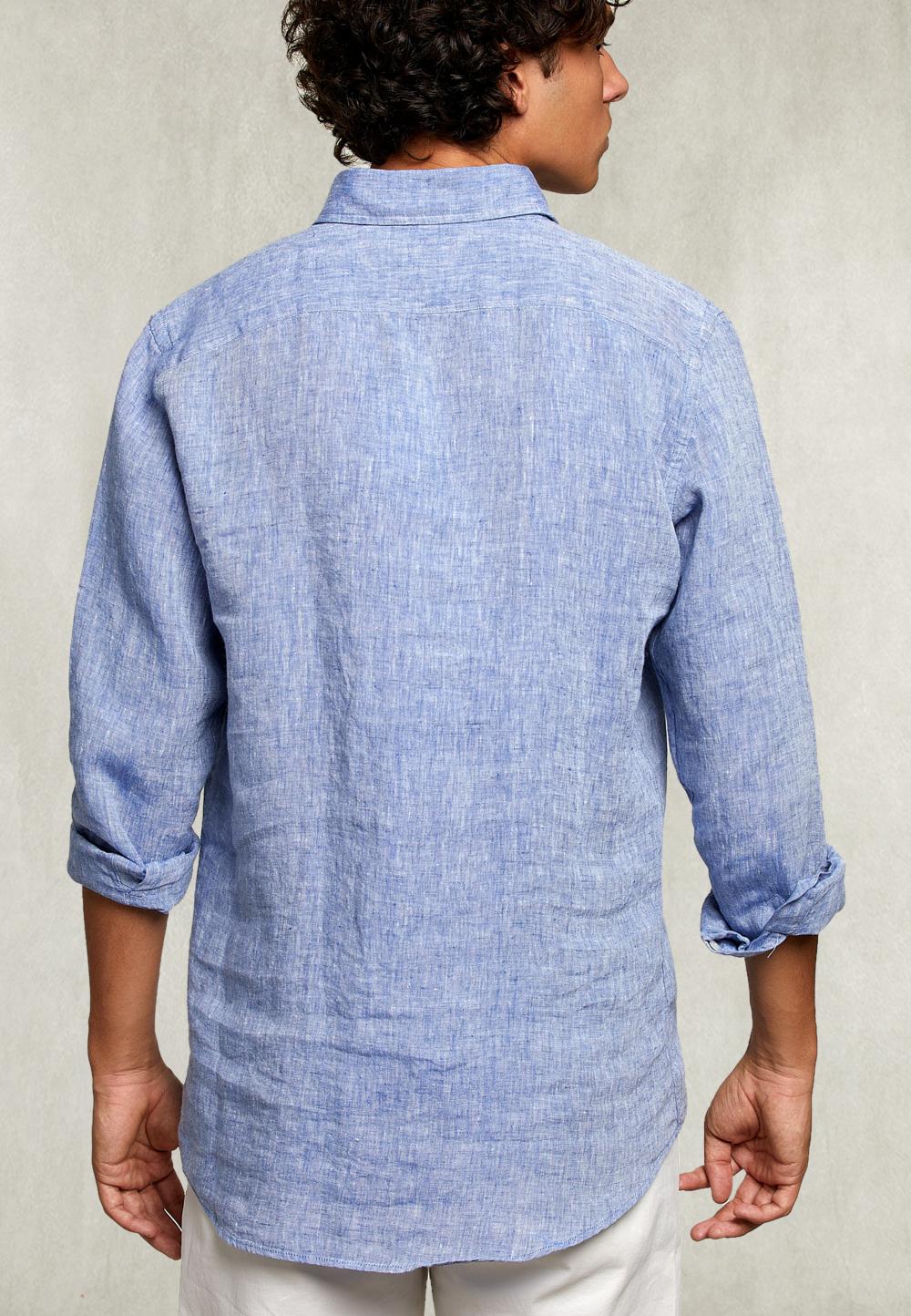 Custom Fit Linen Shirt Deep Blue - Blauw