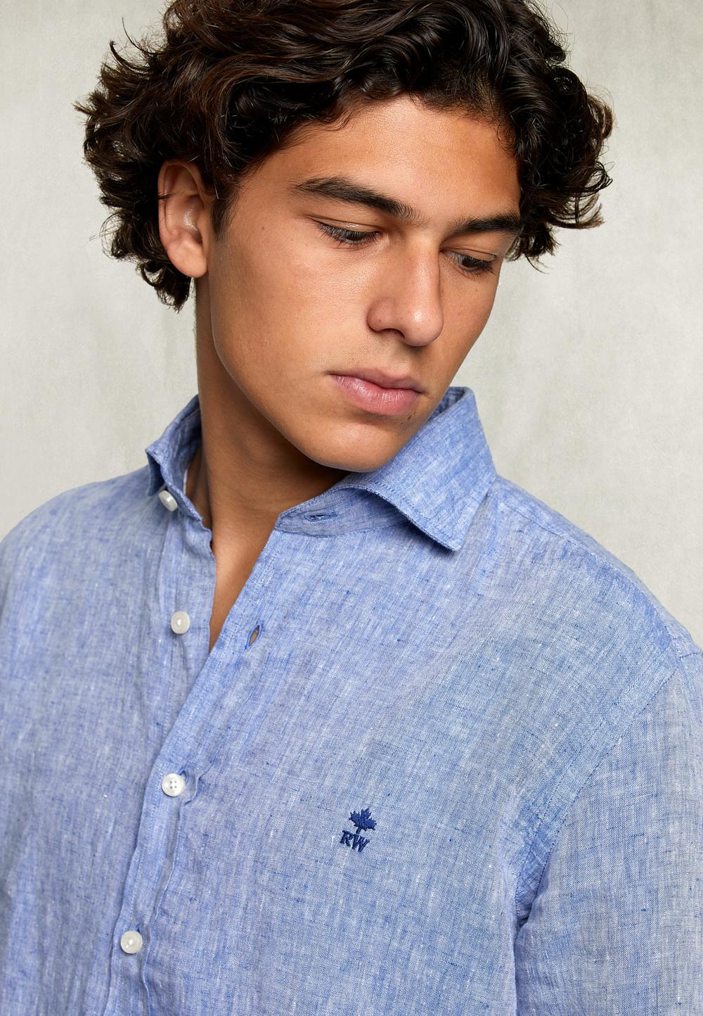 Custom Fit Linen Shirt Deep Blue - Blauw