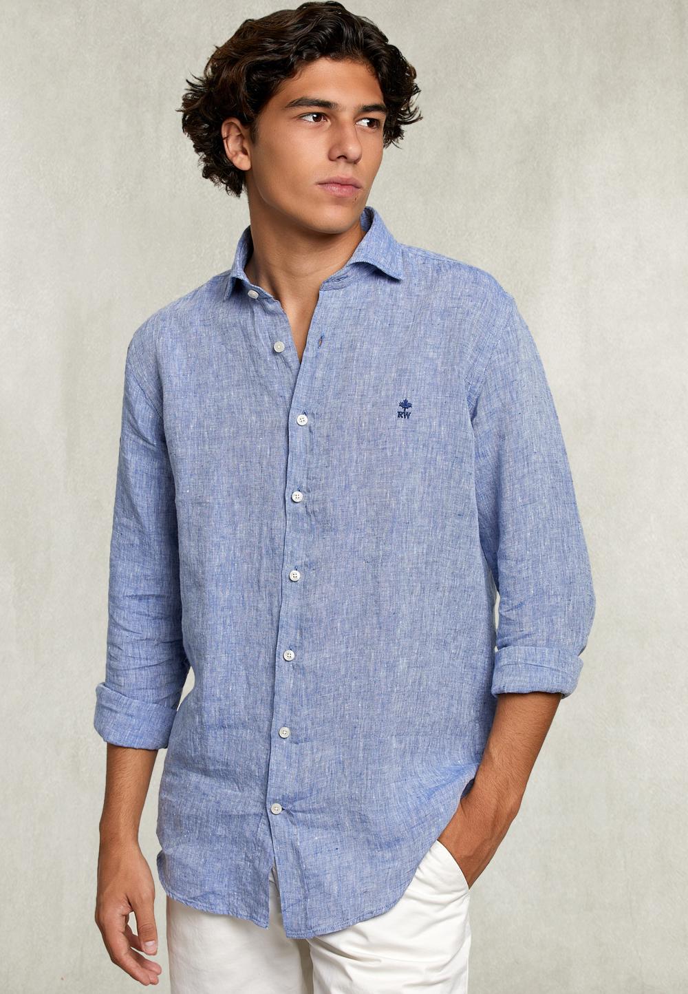 Custom Fit Linen Shirt Deep Blue - Blauw