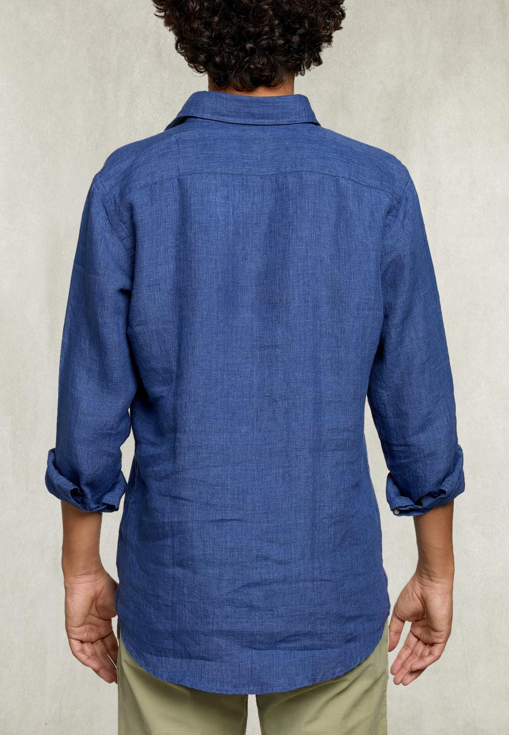 Custom Fit Linen Shirt Jeans - Blauw