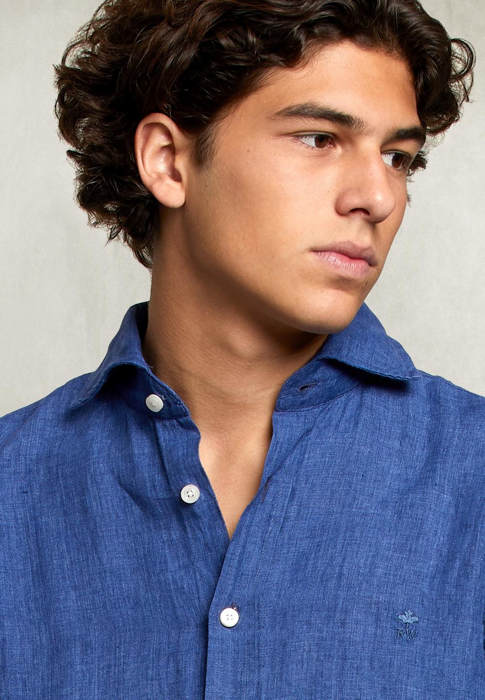 Custom Fit Linen Shirt Jeans - Blauw