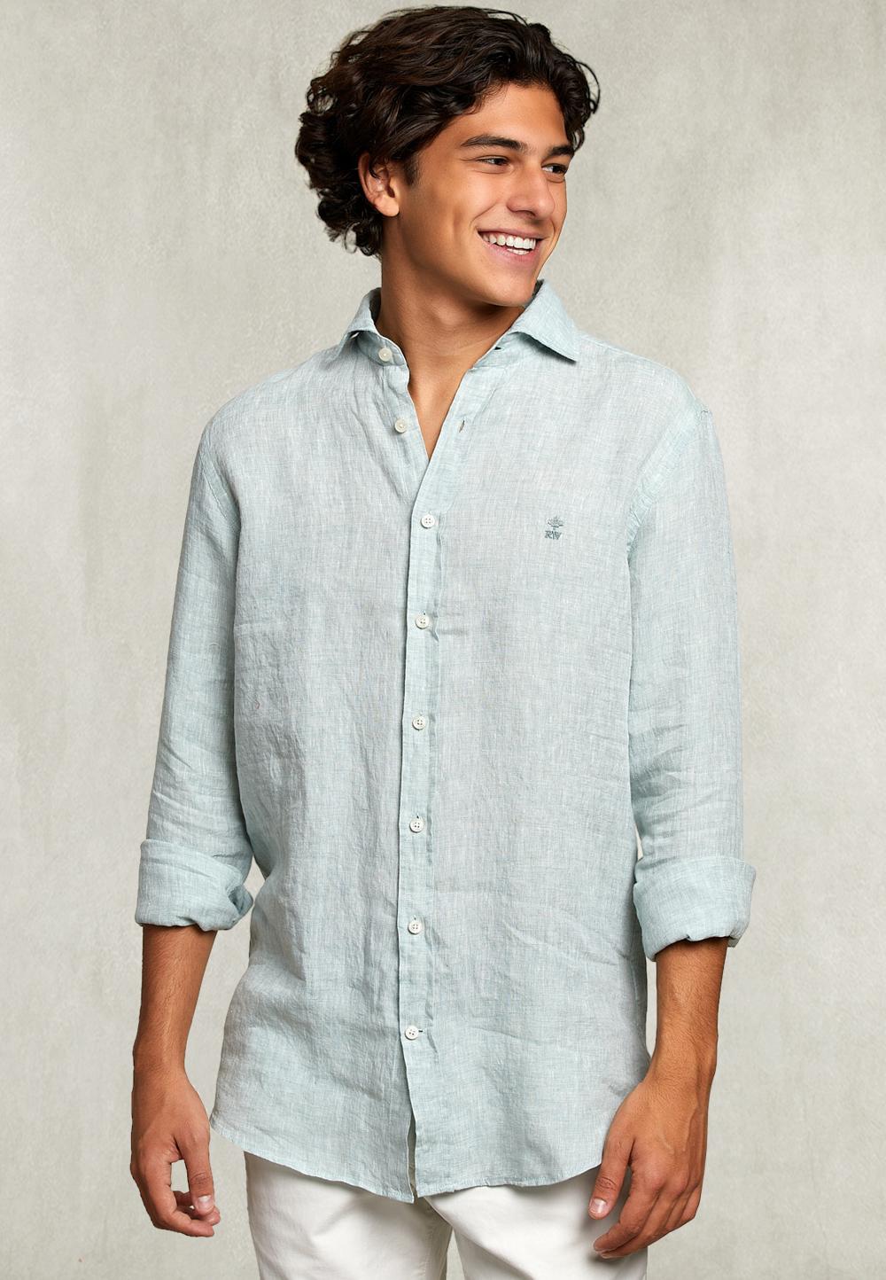 Custom Fit Linen Shirt Leek - Khaki