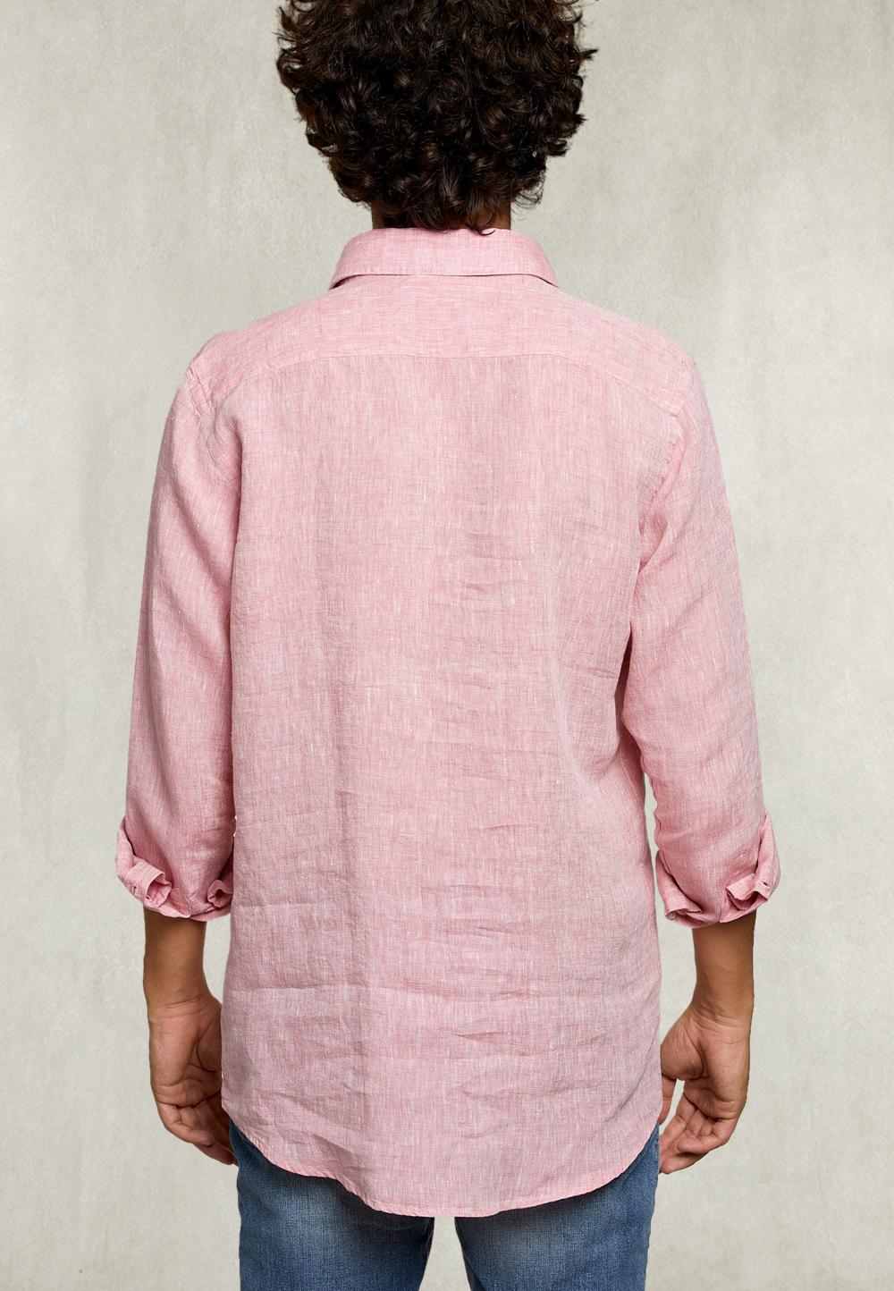 Custom Fit Linen Shirt Peach - Roze