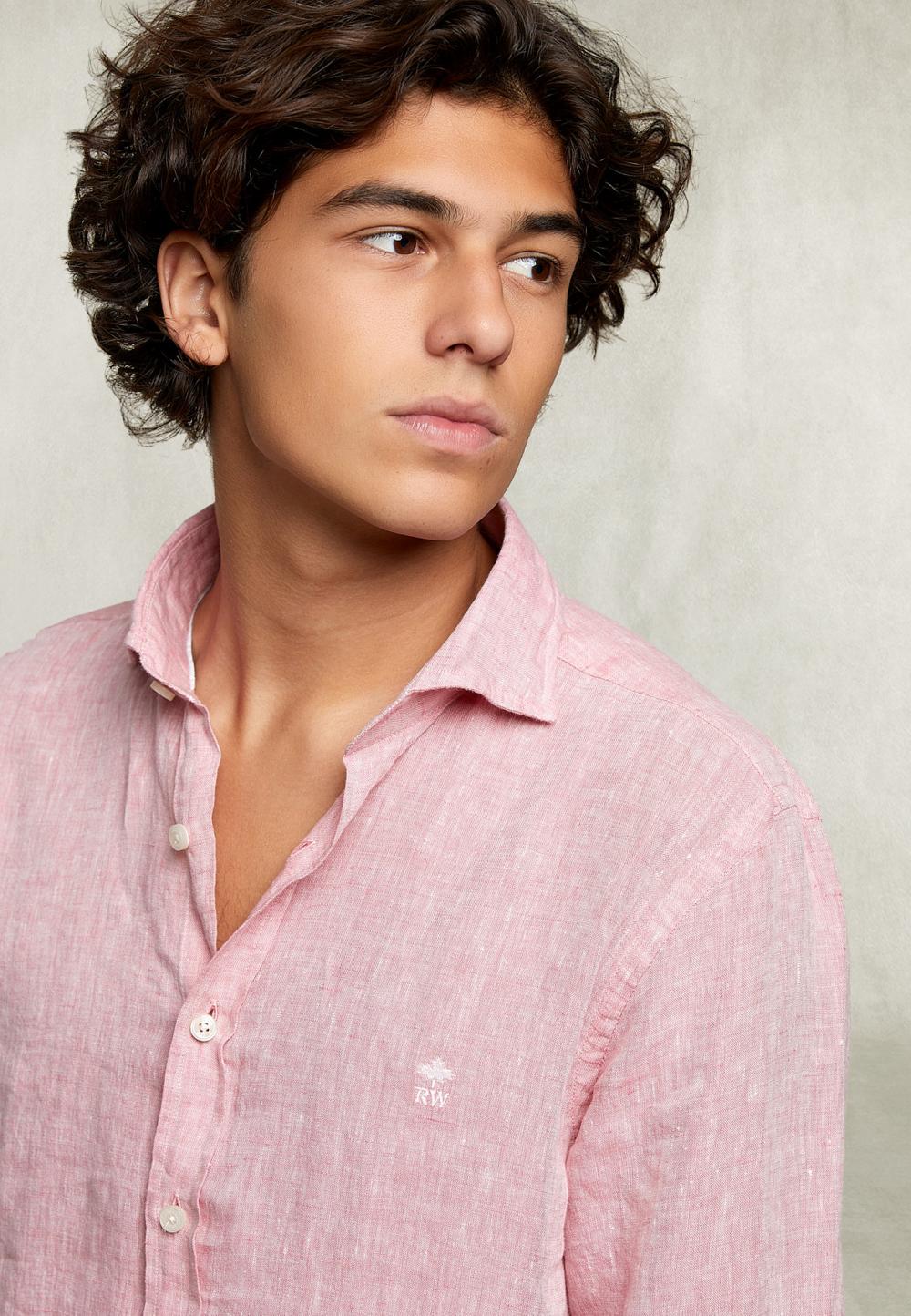 Custom Fit Linen Shirt Peach - Roze