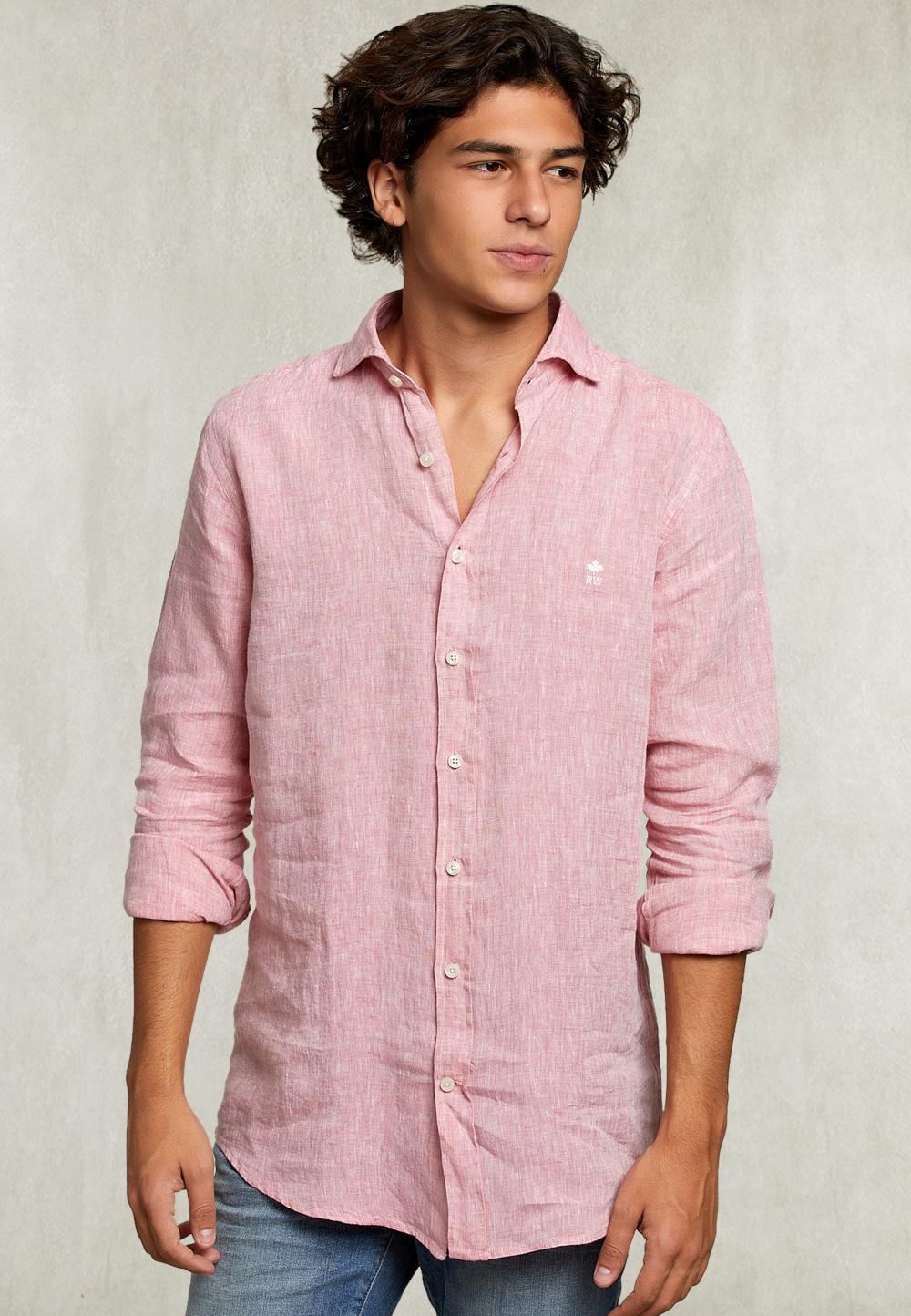Custom Fit Linen Shirt Peach - Roze