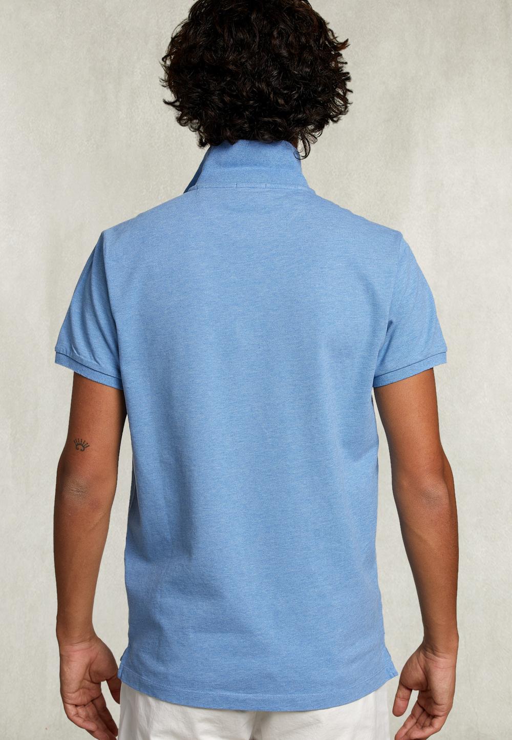 Custom Fit Pima Cotton Polo Chambray Mix - Blauw