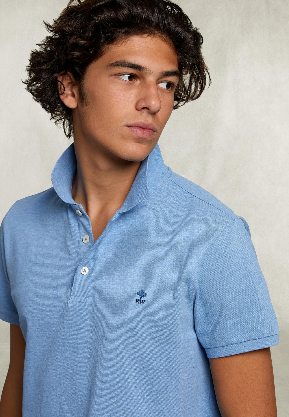 Custom Fit Pima Cotton Polo Chambray Mix - Blauw