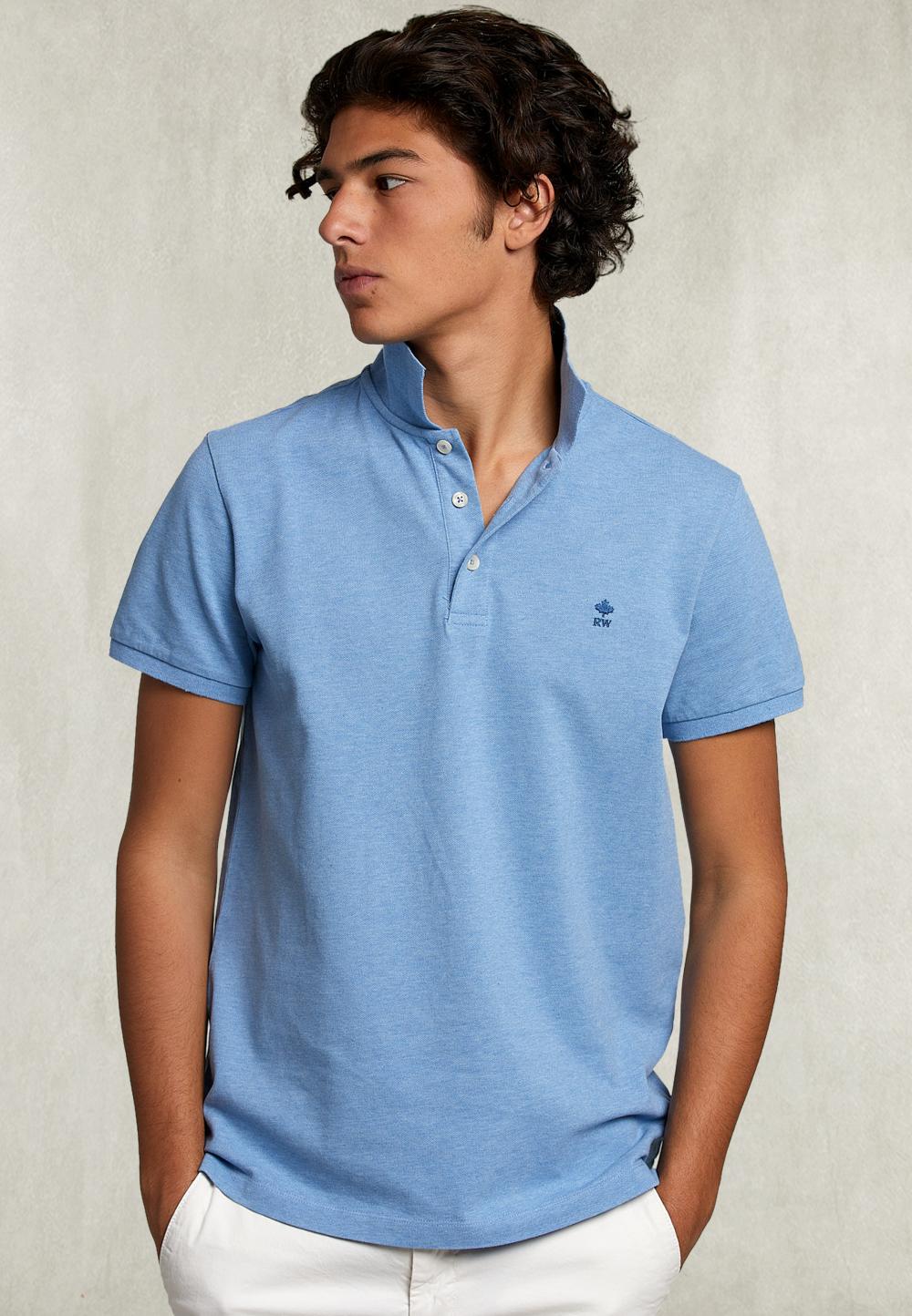 Custom Fit Pima Cotton Polo Chambray Mix - Blauw
