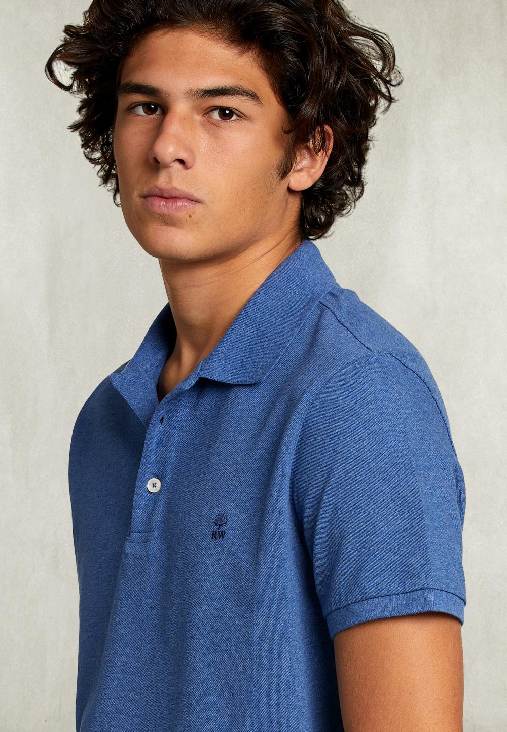 Custom Fit Pima Cotton Polo Denim Mix - Blauw