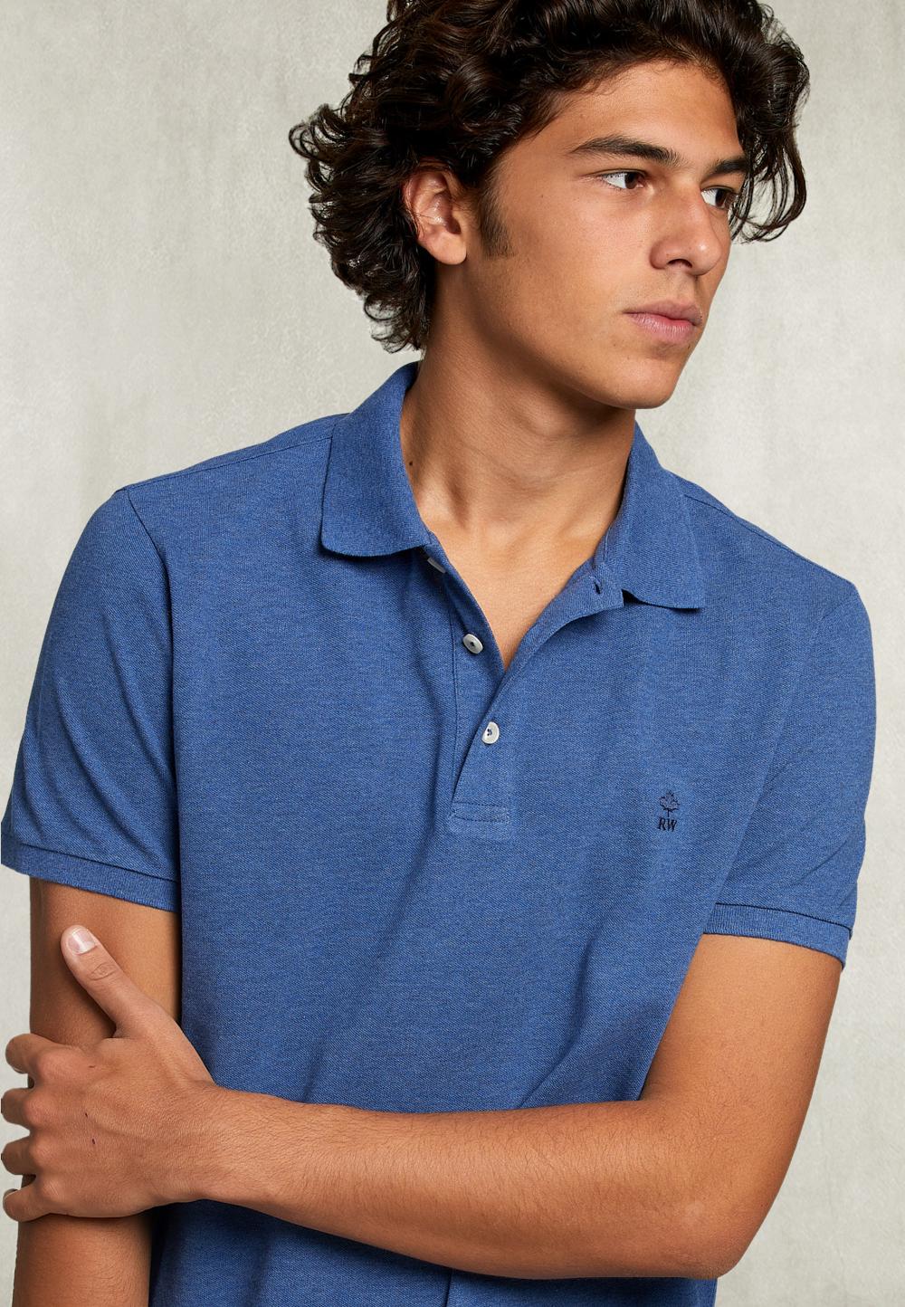 Custom Fit Pima Cotton Polo Denim Mix - Blauw