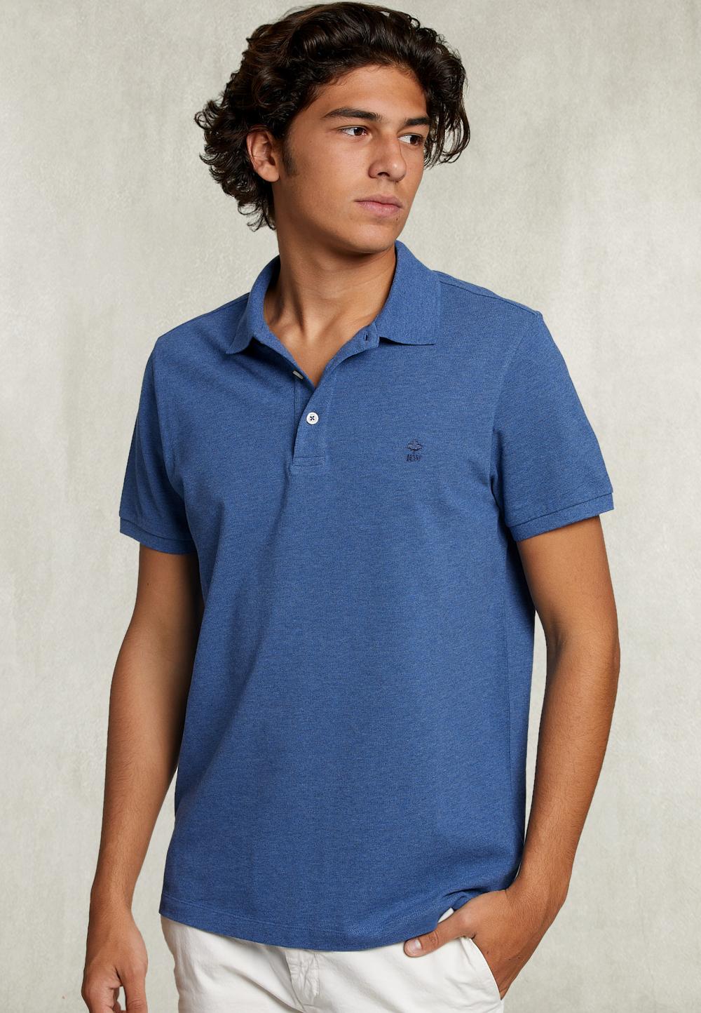 Custom Fit Pima Cotton Polo Denim Mix - Blauw