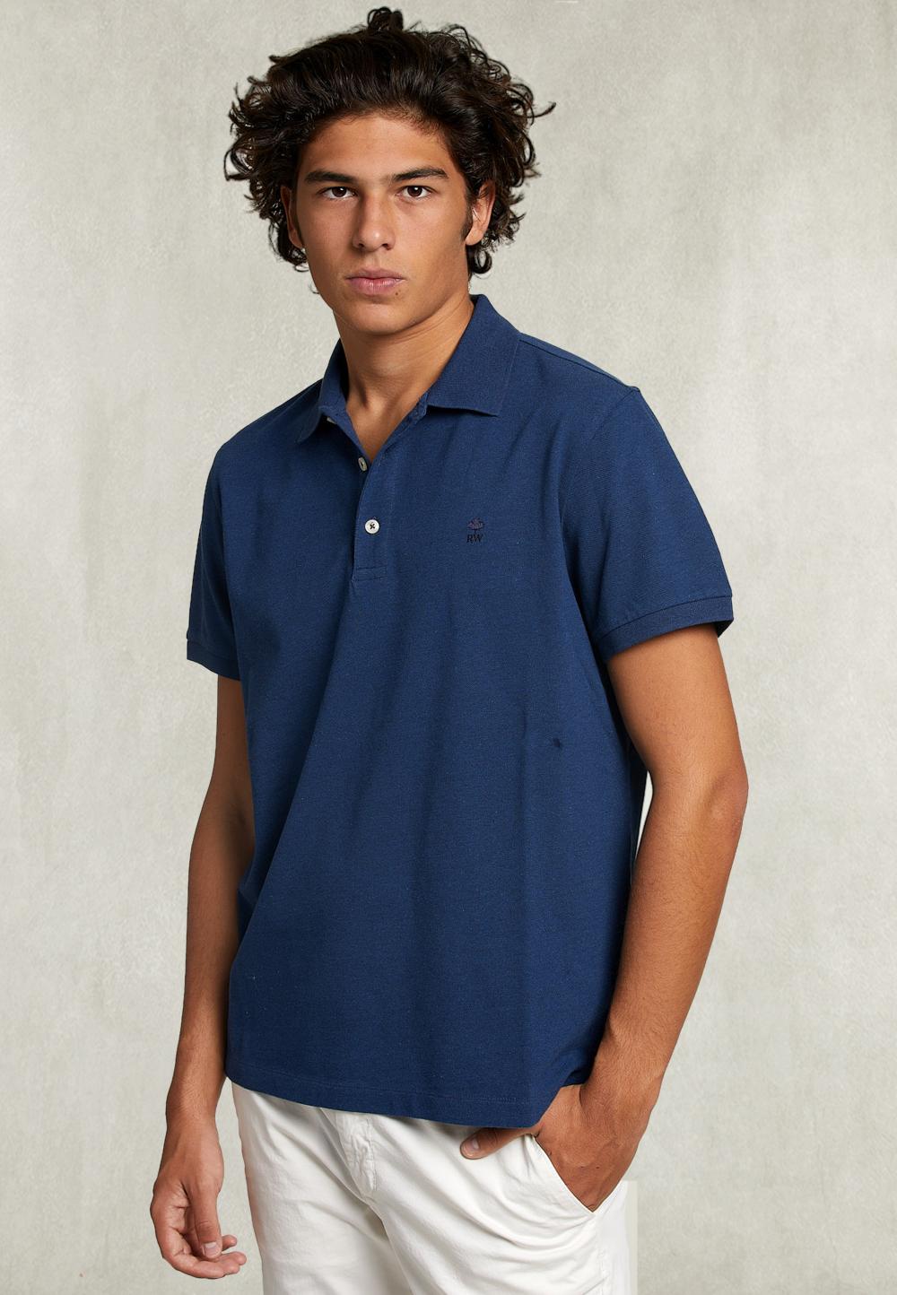 Custom Fit Pima Cotton Polo Deep Blue Mix - Blauw