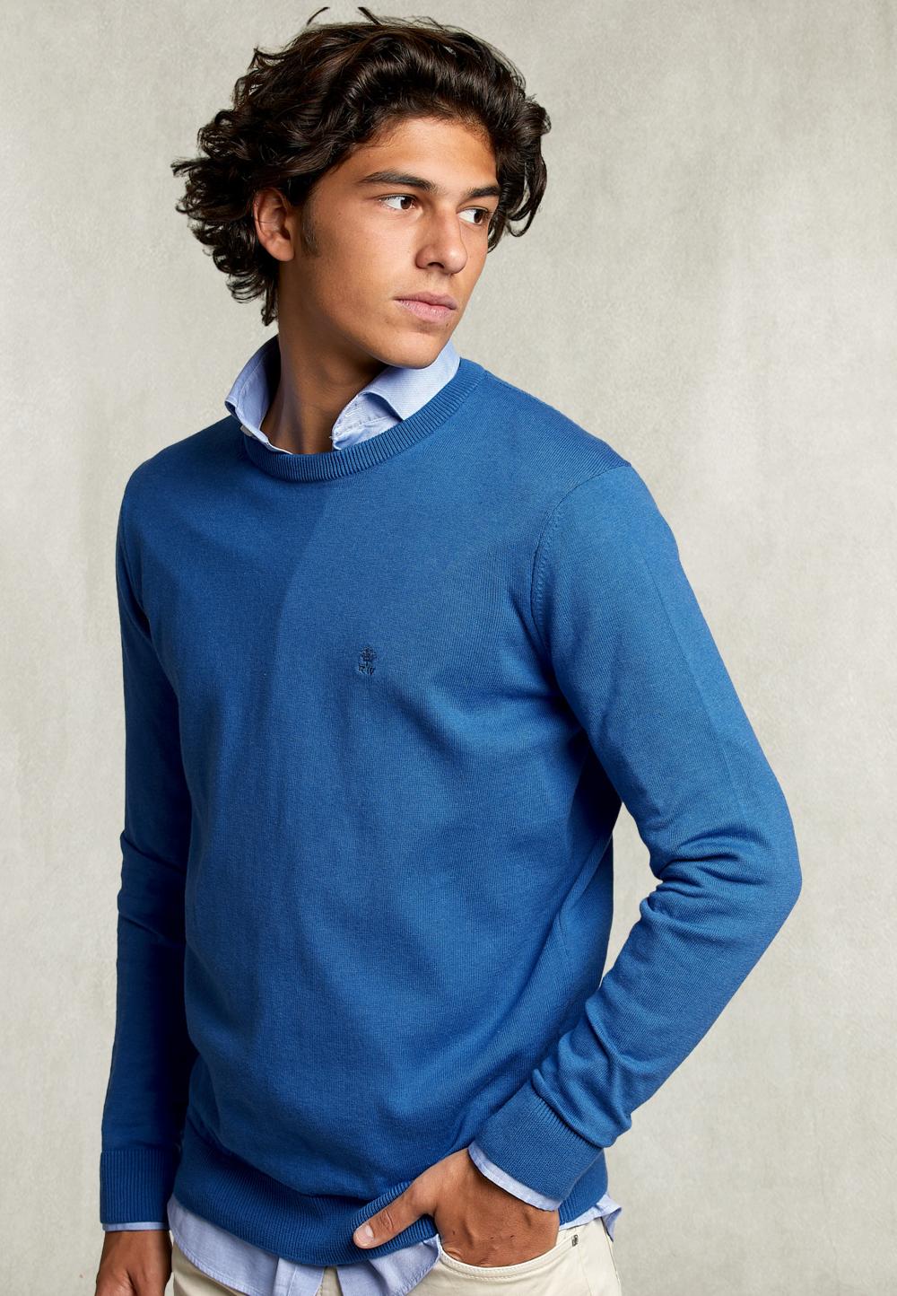 Basic Crew Neck Pullover Exotic Blue Mix - Blauw