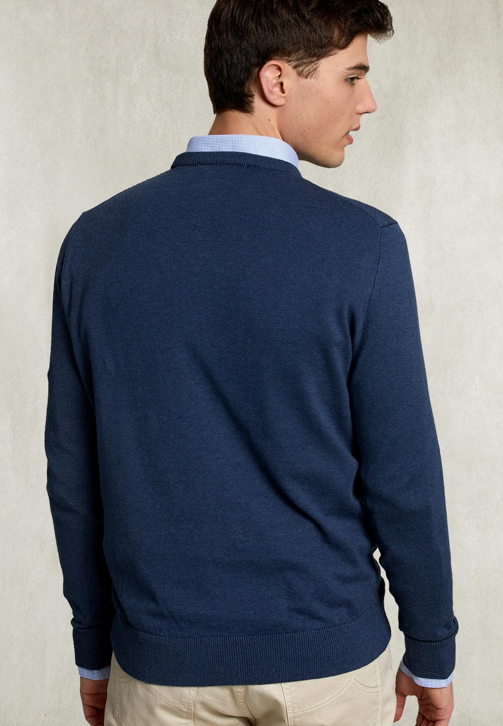 Basic Crew Neck Pullover Steel Mix - Bleu