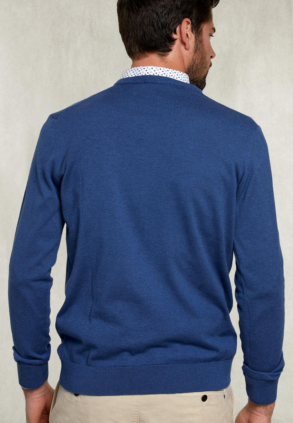 Basic V-Neck Pullover Deep Blue Mix - Bleu