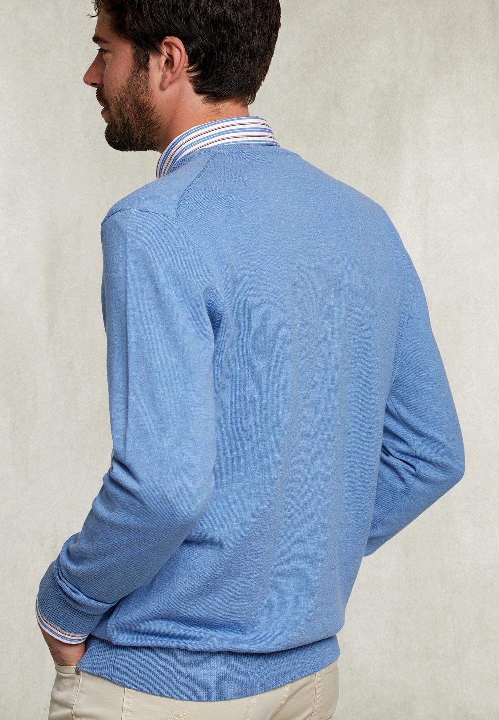 Basic V-Neck Pullover Light Denim Mix - Bleu