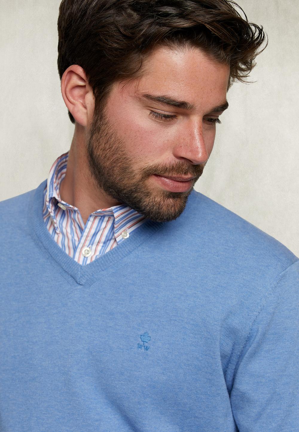 Basic V-Neck Pullover Light Denim Mix - Blauw