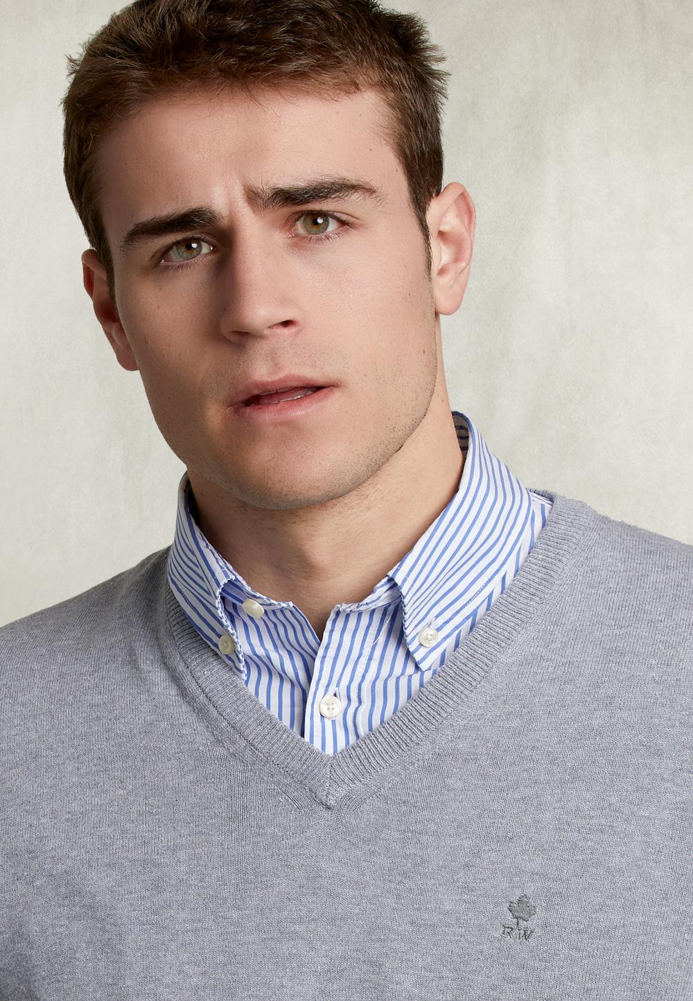 Basic V-Neck Pullover Oxoford Mix - Grijs
