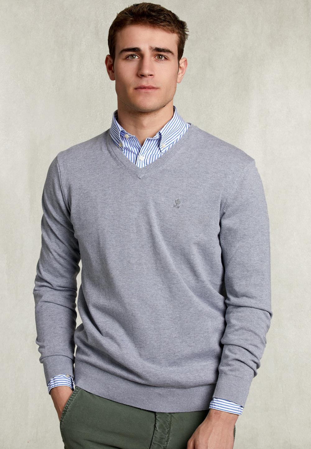 Basic V-Neck Pullover Oxoford Mix - Grijs
