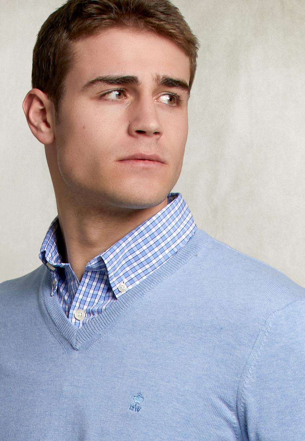 Basic V-Neck Pullover Pool Mix - Blauw