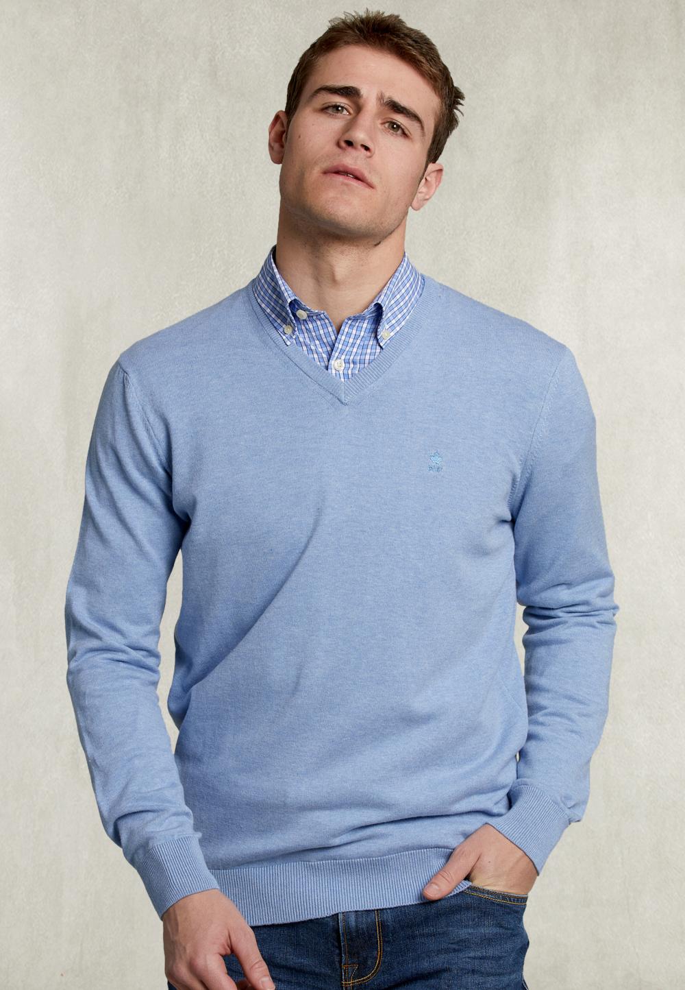 Basic V-Neck Pullover Pool Mix - Blauw