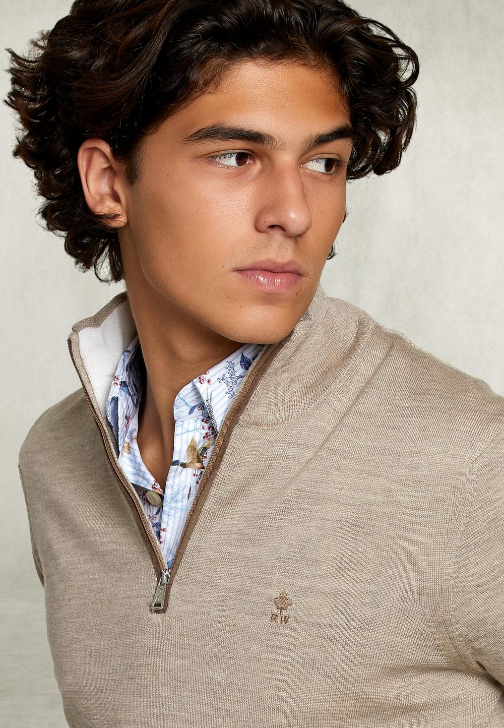 Custom Fit Merino V-Neck Pullover Dune Mix - Beige