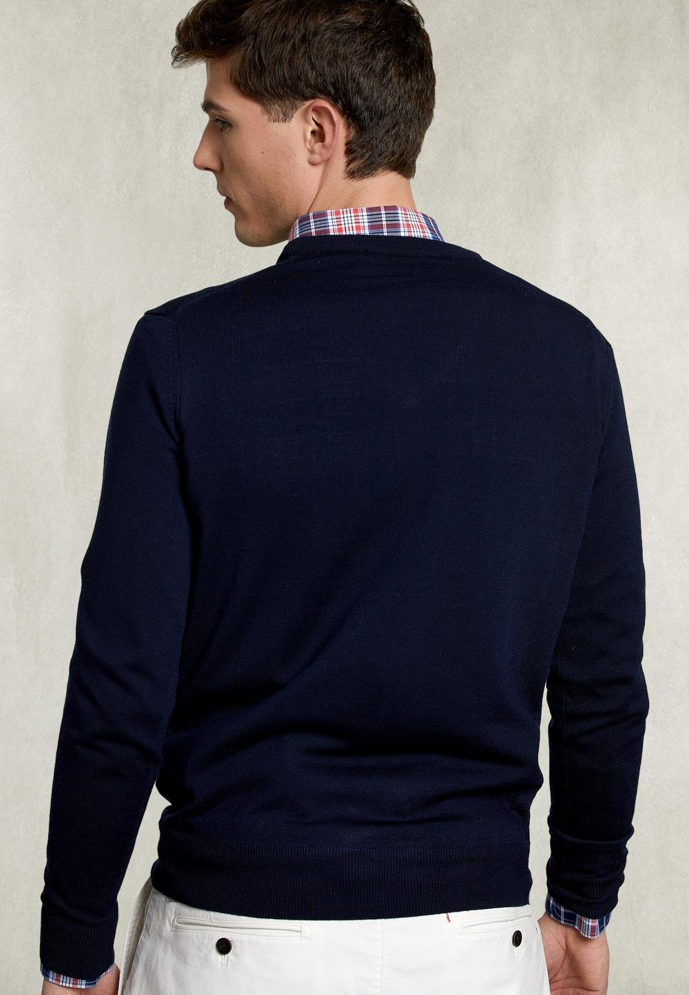Basic Merino V-Neck Pullover Admiral - Bleu