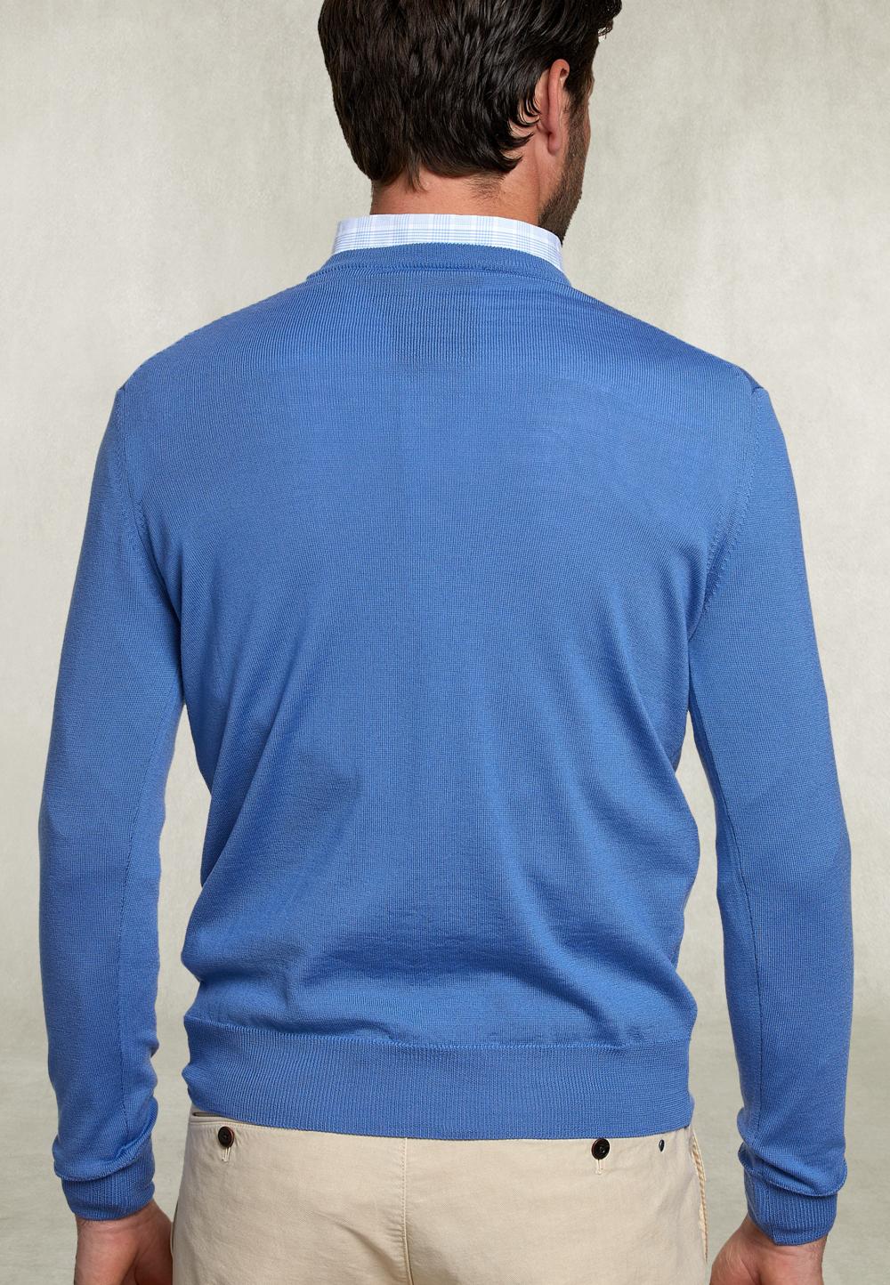 Basic Merino V-Neck Pullover Blue Bird - Blauw
