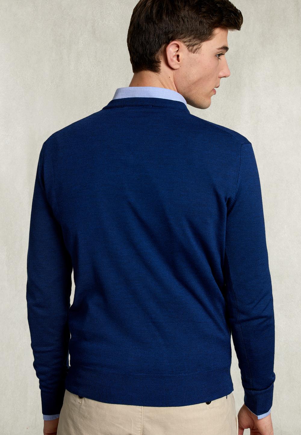 Basic Merino V-Neck Pullover Dark Exotic - Bleu