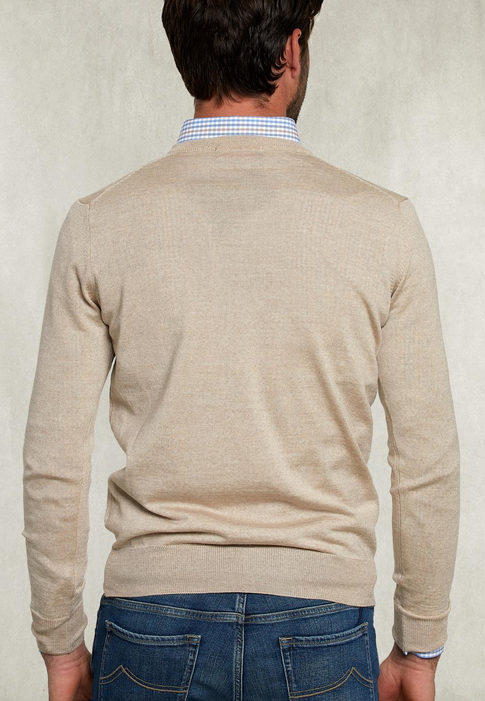 Basic Merino V-Neck Pullover Dune Mix - Marron