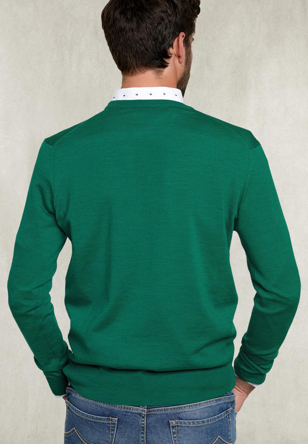 Basic Merino V-Neck Pullover New Green Mix - Vert