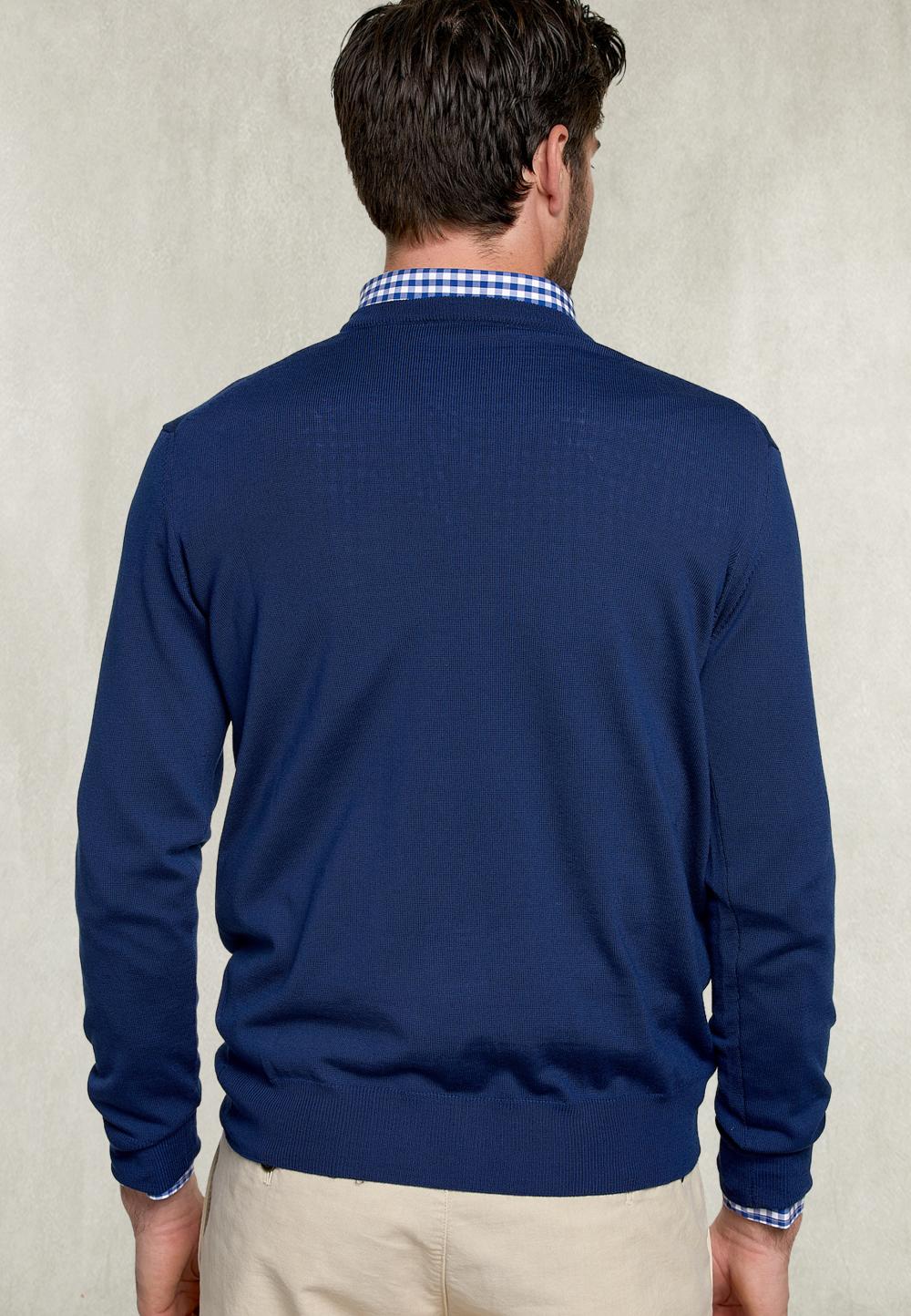 Basic Merino V-Neck Pullover Oxford Blue - Bleu