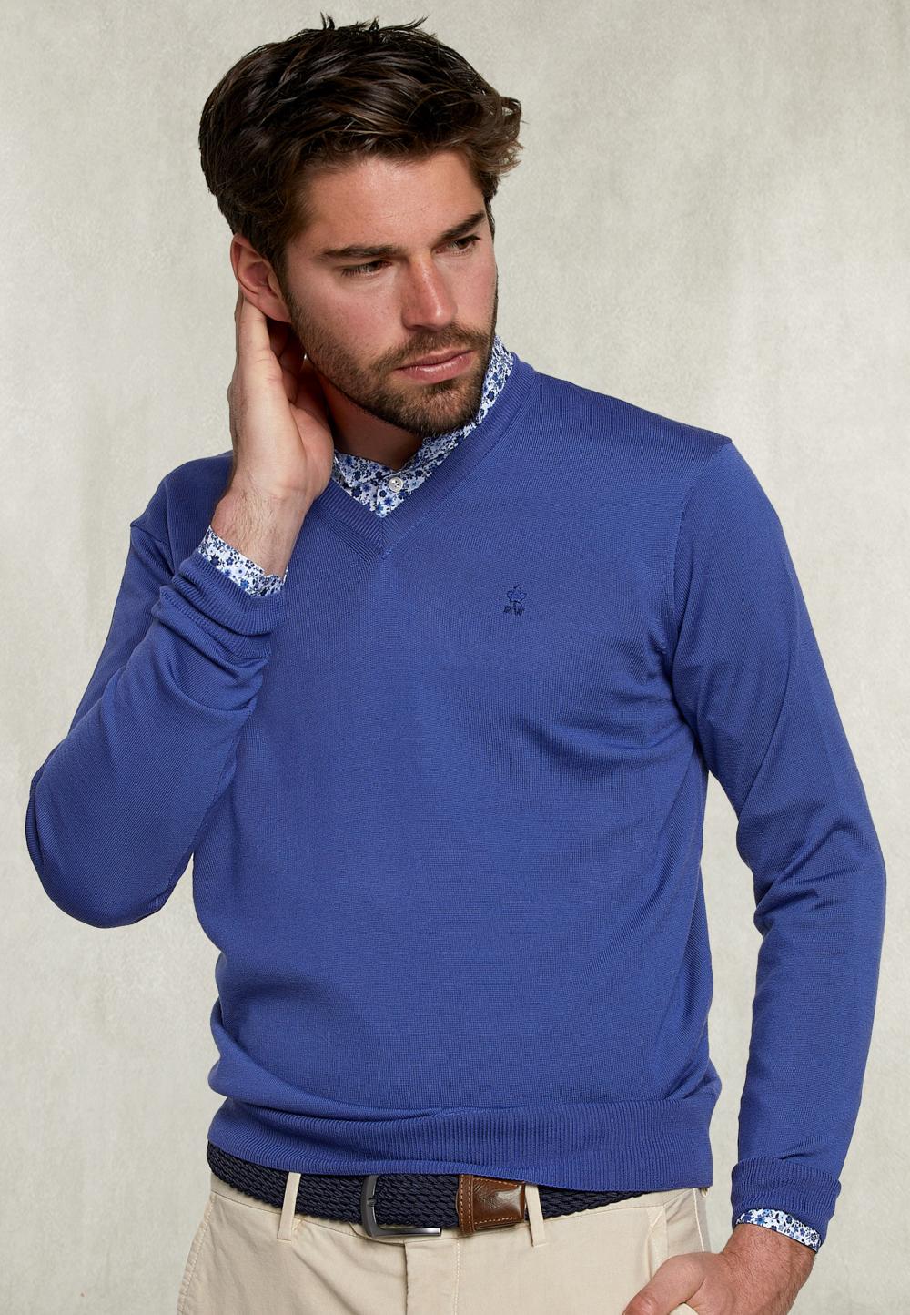 Basic Merino V-Neck Pullover Toeareg - Bleu