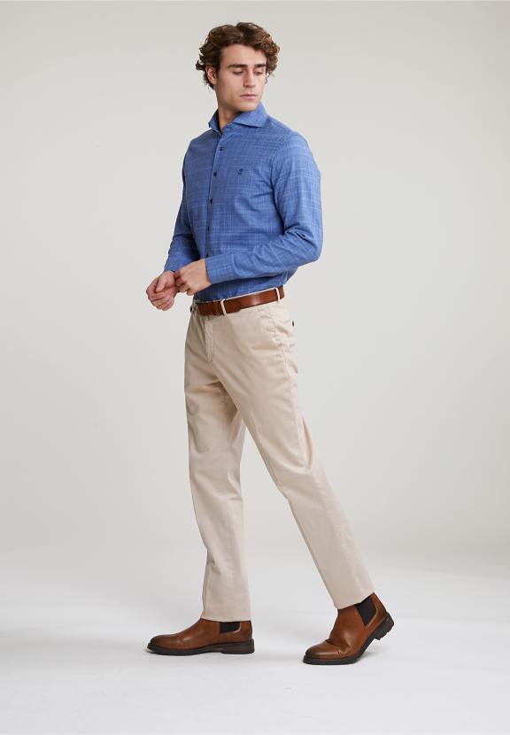 Slim Fit Checked Shirt Blue - Meervoudig