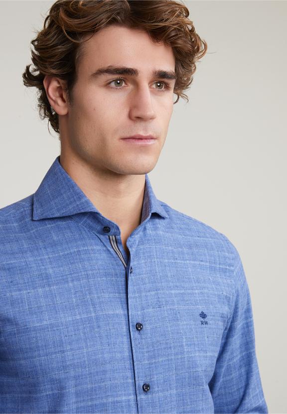 Slim Fit Checked Shirt Blue - Meervoudig