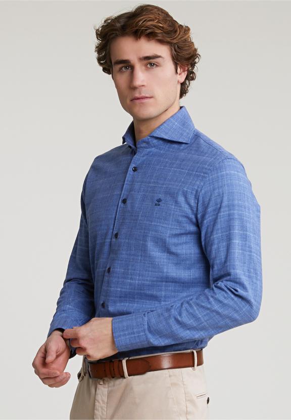 Slim Fit Checked Shirt Blue - Meervoudig