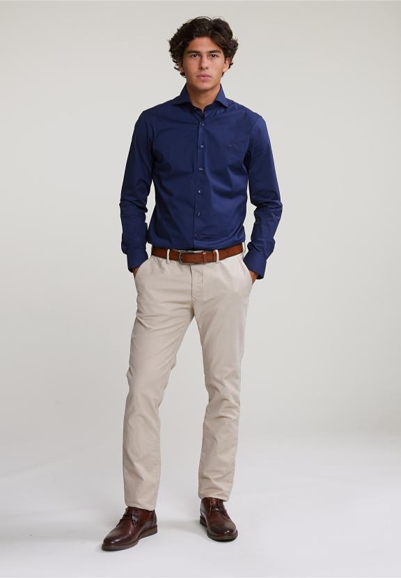 Slim Fit Uni Shirt Blue - Blauw