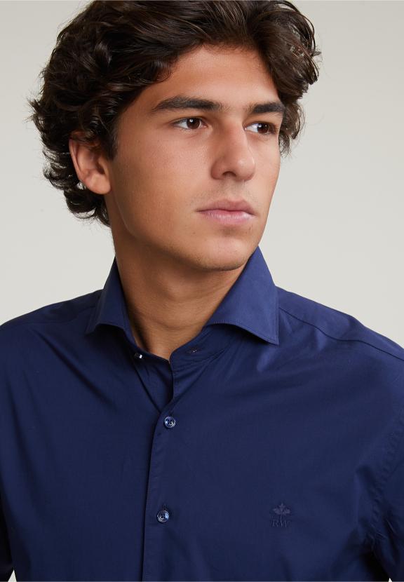 Slim Fit Uni Shirt Blue - Blauw