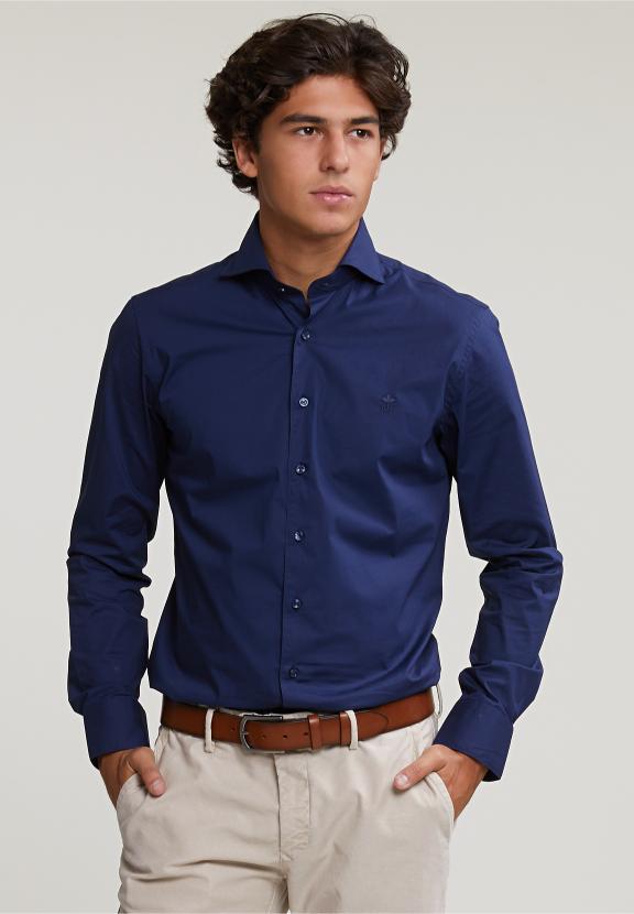 Slim Fit Uni Shirt Blue - Blauw