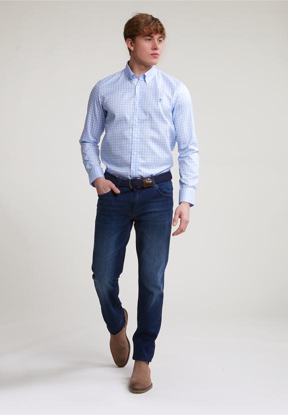 Custom Fit Checked Shirt Blue/White - Bleu