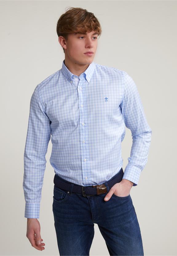 Custom Fit Checked Shirt Blue/White - Bleu