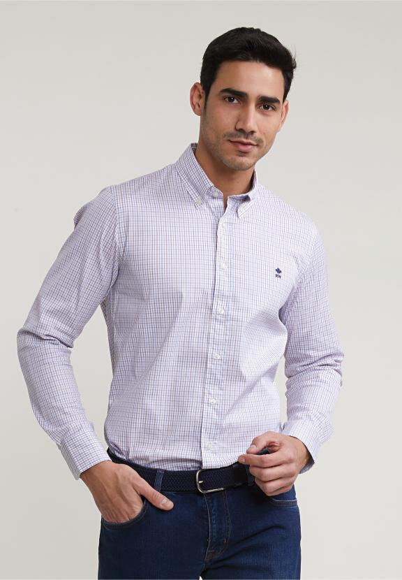 Custom Fit Checked Shirt Brown/Blue - Multi