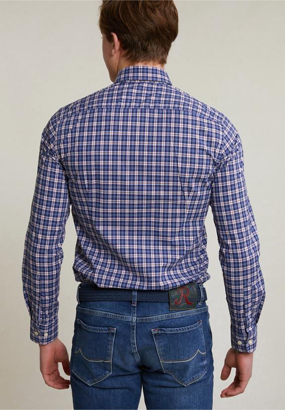 Slim Fit Checked Shirt Multi - Blauw