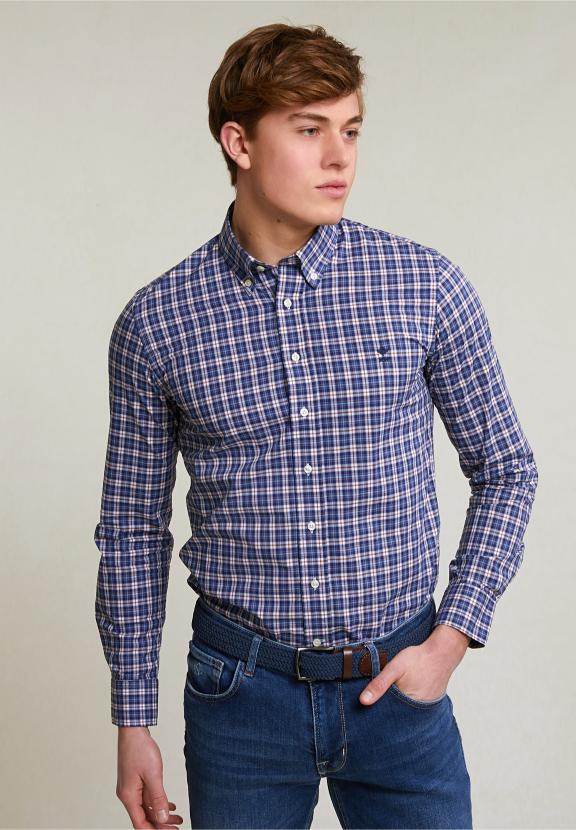 Slim Fit Checked Shirt Multi - Blauw