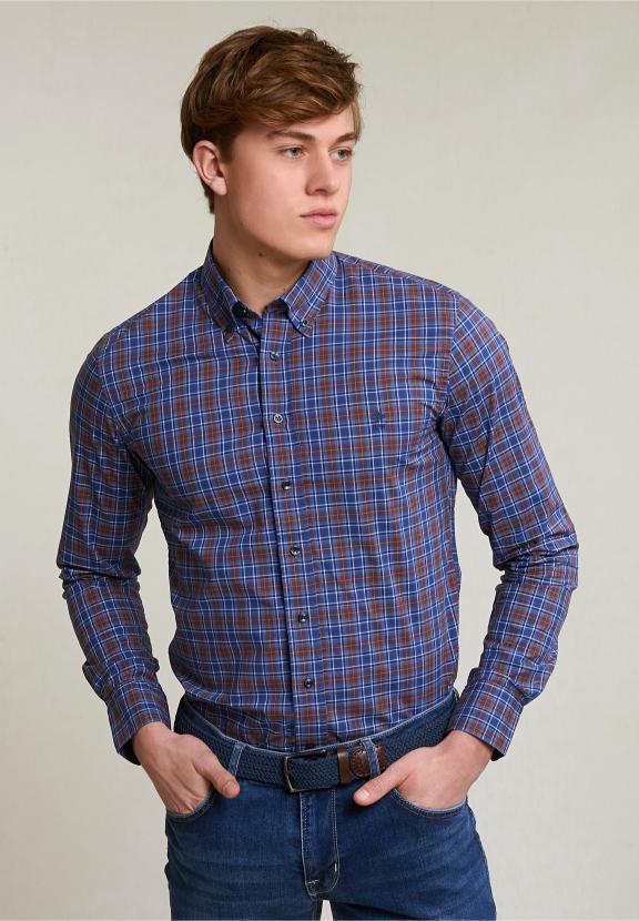 Slim Fit Checked Shirt Red/Blue - Marron