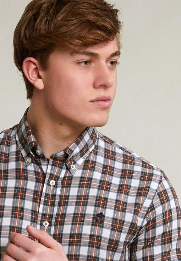 Custom Fit Checked Shirt Green/Beige - Vert