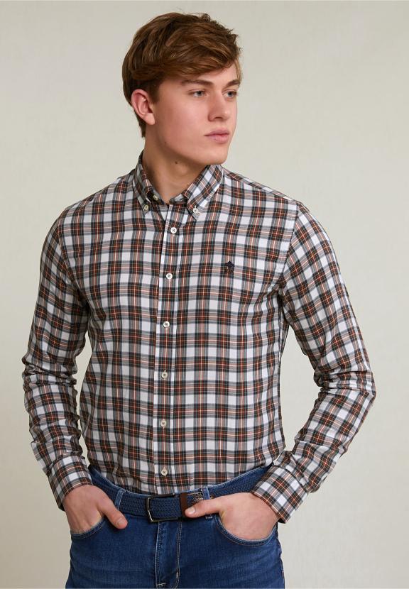 Custom Fit Checked Shirt Green/Beige - Vert