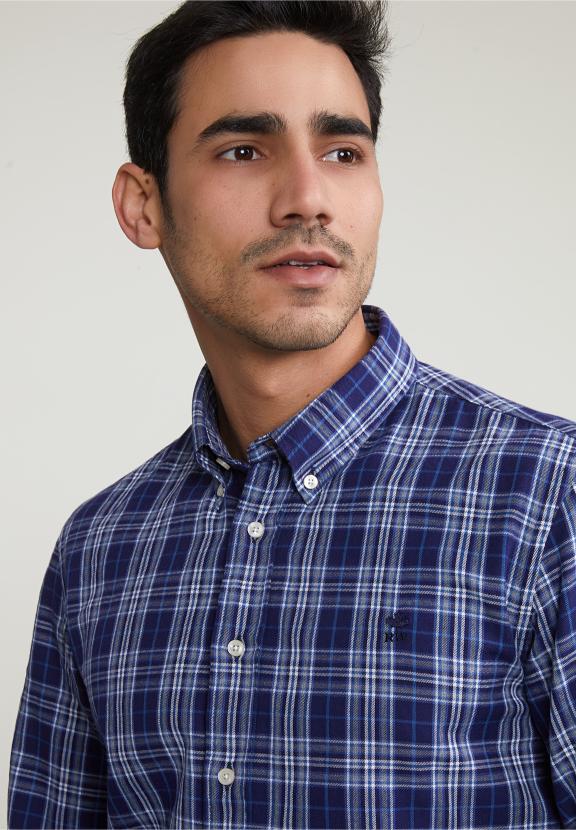 Custom Fit Checked Shirt Blue/Grey - Multi