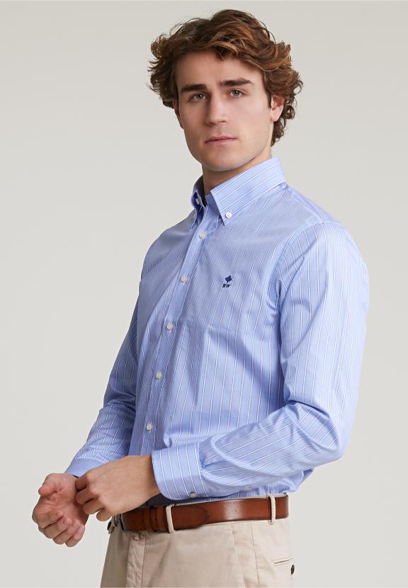 Custom Fit Striped Shirt Blue/White - Bleu
